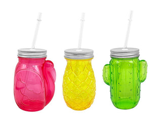 Novelty Plastic Drinking Mason Jar with Straw