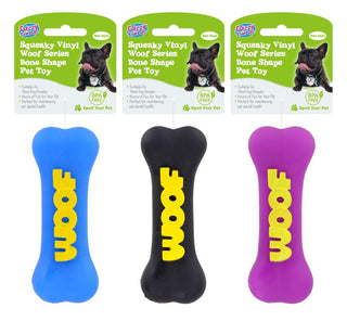 Squeaky Vinyl Woof Series Bone Shape Pet Toy