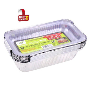 Foil Trays Rectangular Series W/Clear PVC Lids (10PK) 200MM X 110MM X 50MM