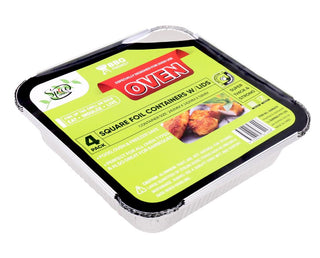 4PK Foil Containers W/Lids - 250MM x 250MM x 58MM