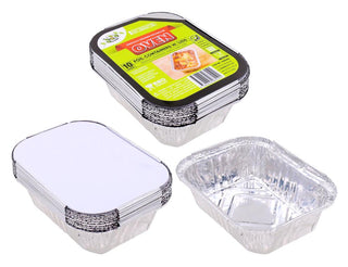 10PK (475ML) Foil Containers W/Lids - 155MM x 120MM x 50MM