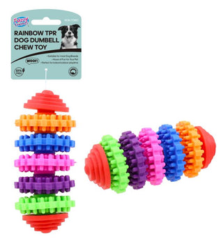 Rainbow TPR Dog Dumbell Chew - 4.5CM X 10CM